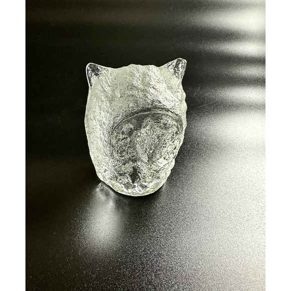 Vintage Pukeberg Sweden Textured Art Glass Owl Crystal Paperweight Figurine - Picture 3 of 13